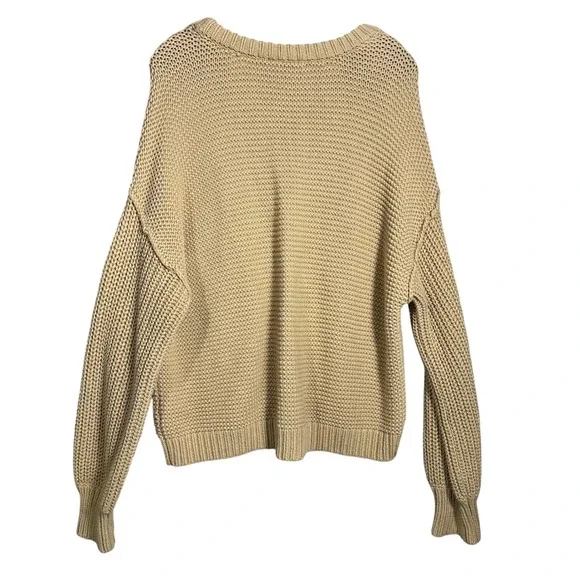 Free People Cable Knit Sweater Tan Oversized Long Sleeve Women's Size M cozy - Picture 5 of 7